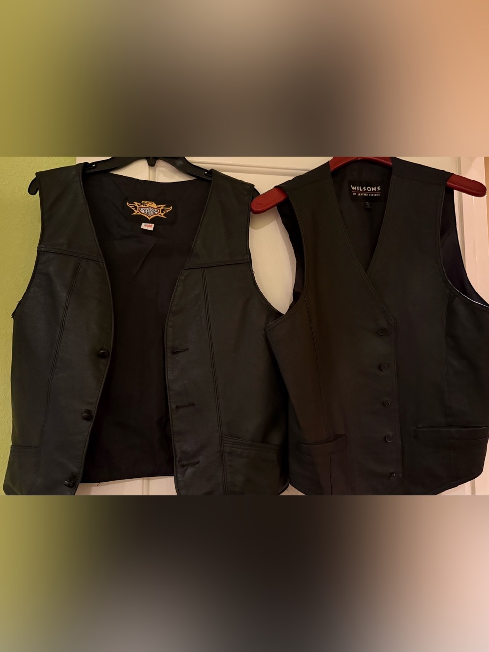 Set of 2 Black Men's Leather Vest - Classic Button Front-Born to be Wild